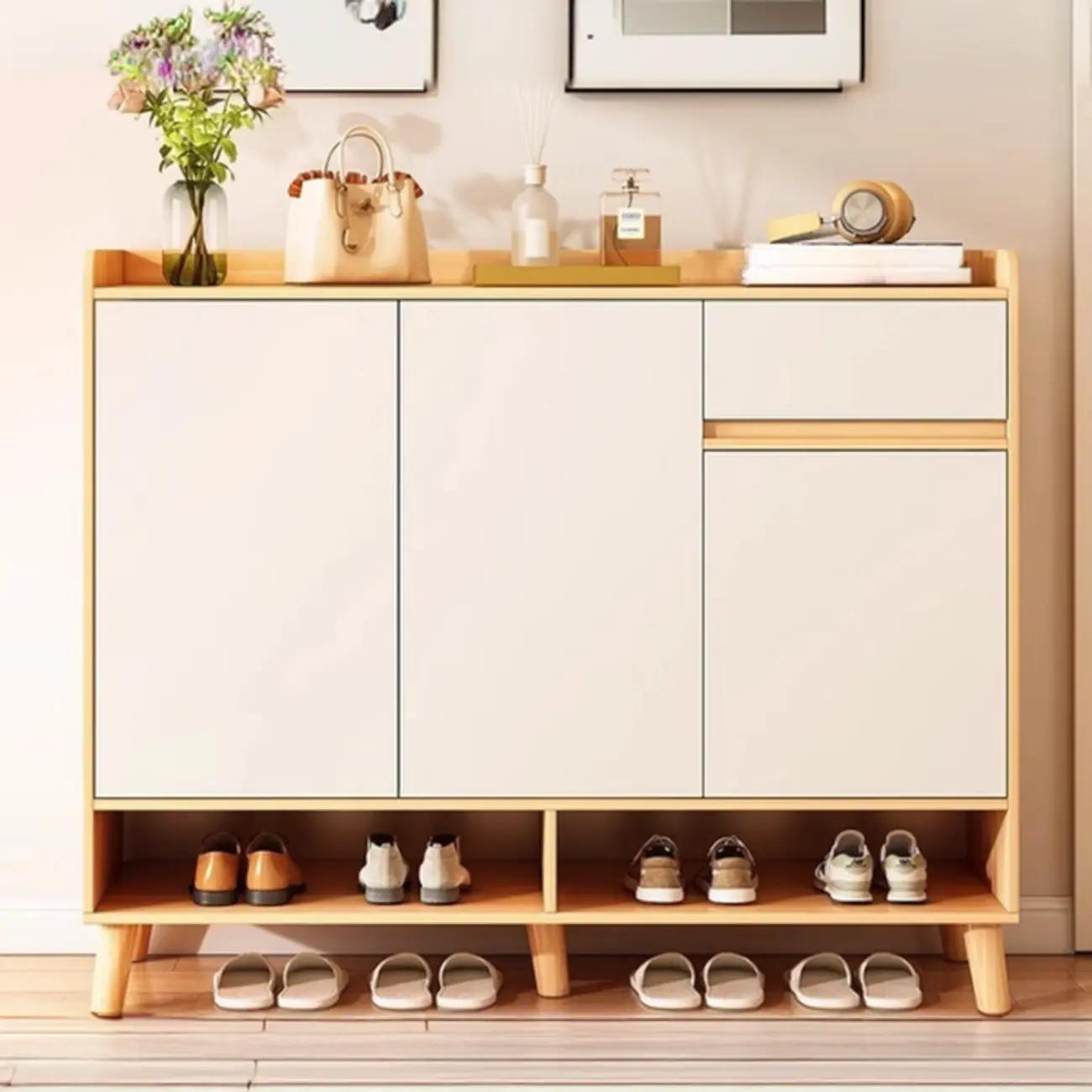 Vertical Modern White Wood Entryway Shoe Cabinet