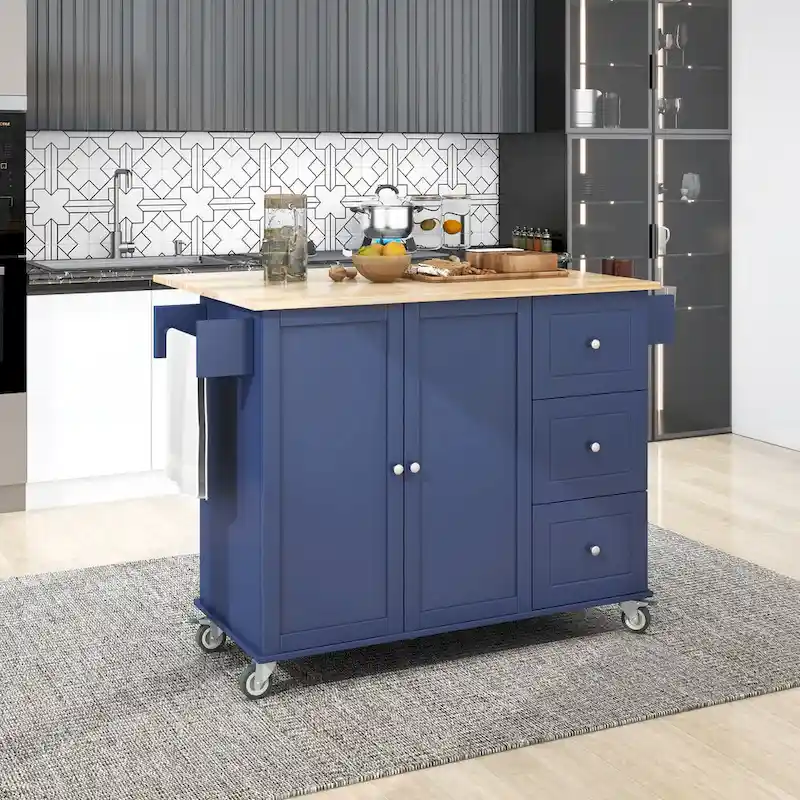 52.7 Inch Width Rolling Mobile Kitchen Island with Locking Wheels