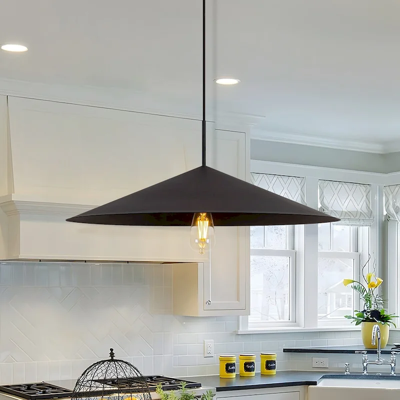Farmhouse Single Rustic Pendant Light Black Kitchen Island Light - W25.6