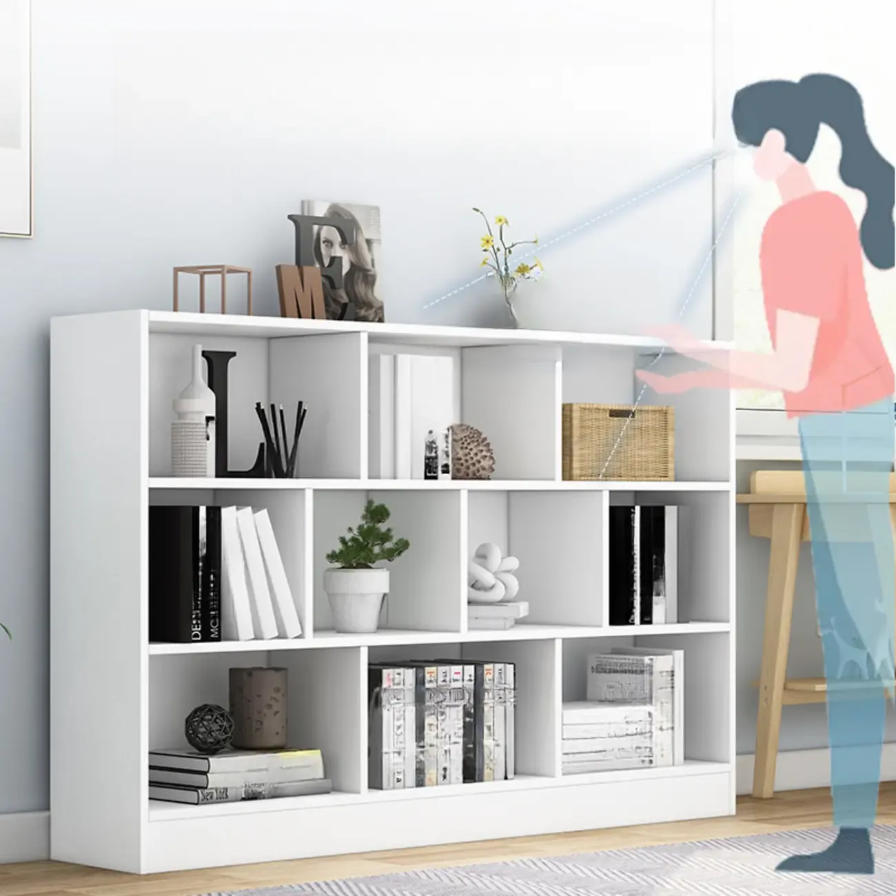 Simple Natural Finish Modular Vertical Wood Bookcase