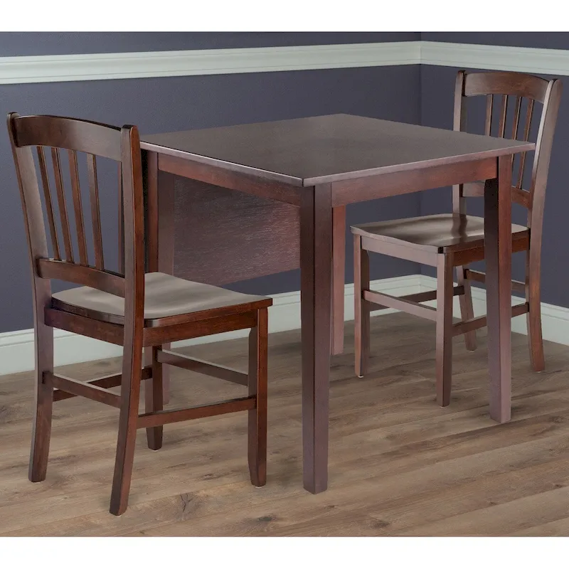 3-Pc Drop Leaf Table with Slat Back Chairs, Walnut