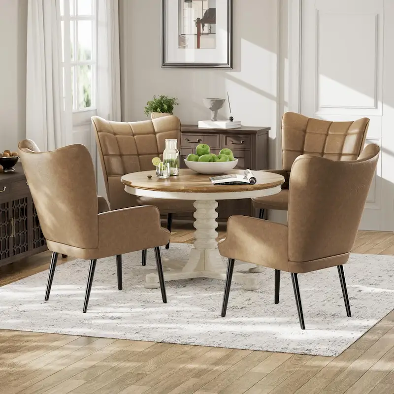 High-back Tufted Accent Chair Set of 2 Cream/ Brown/ Taupe