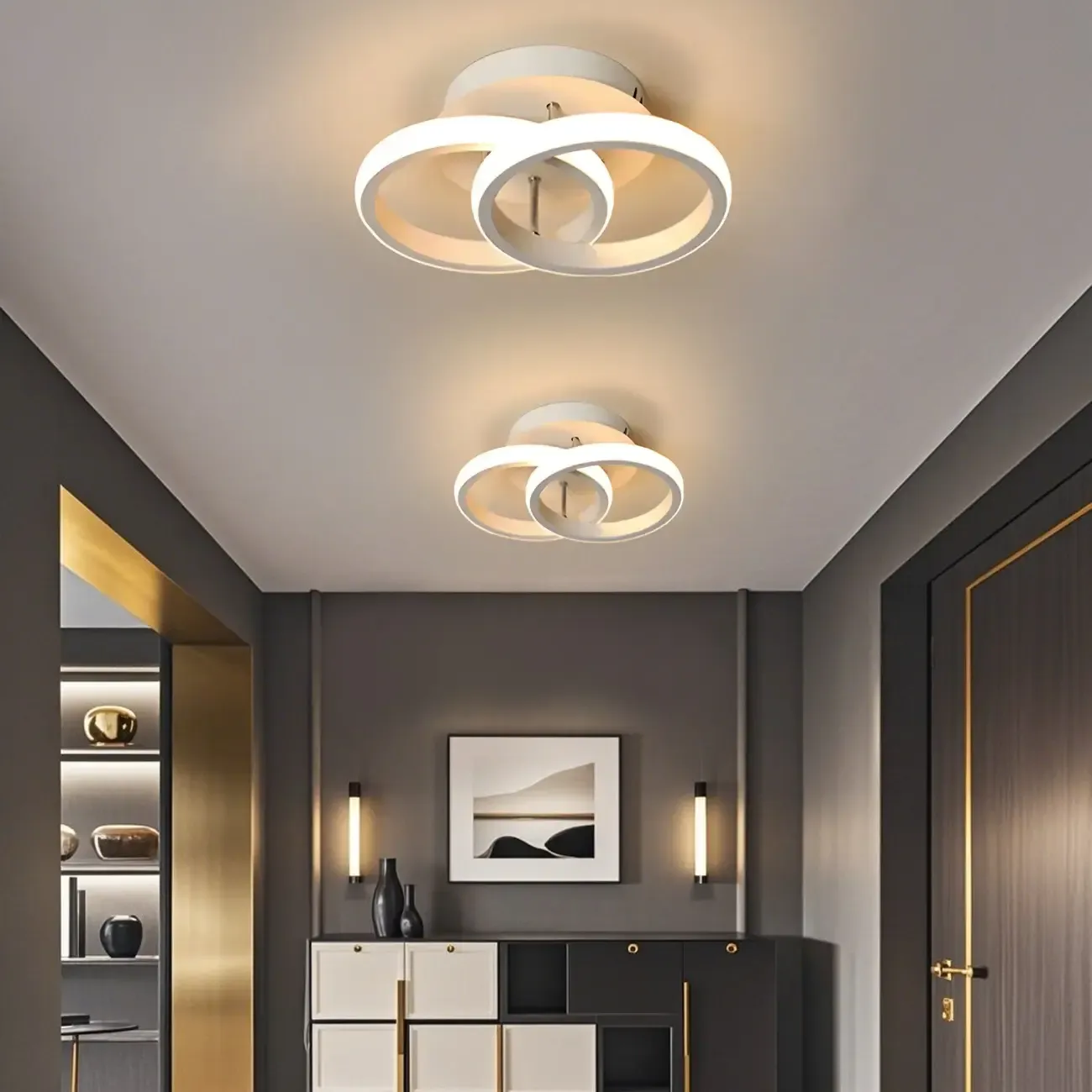 Black Geometric Metal LED Semi Flush Mount Ceiling Light
