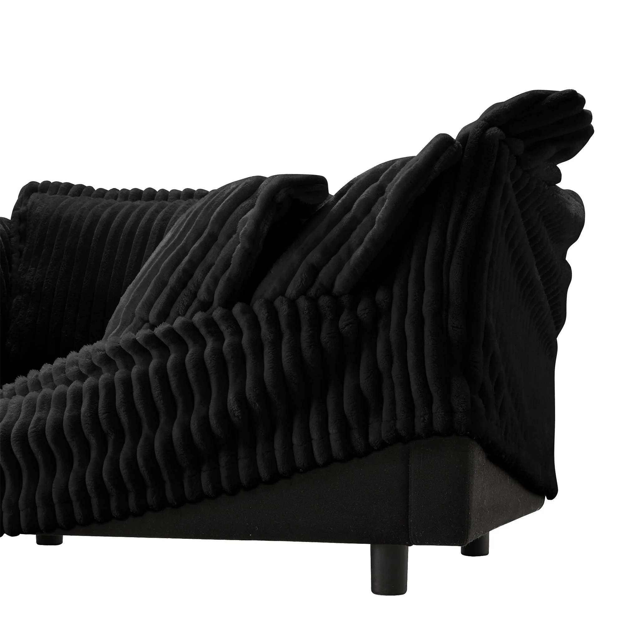 Walker Edison | Cloud Slipcovered Black Sectional Sofa with Ottoman