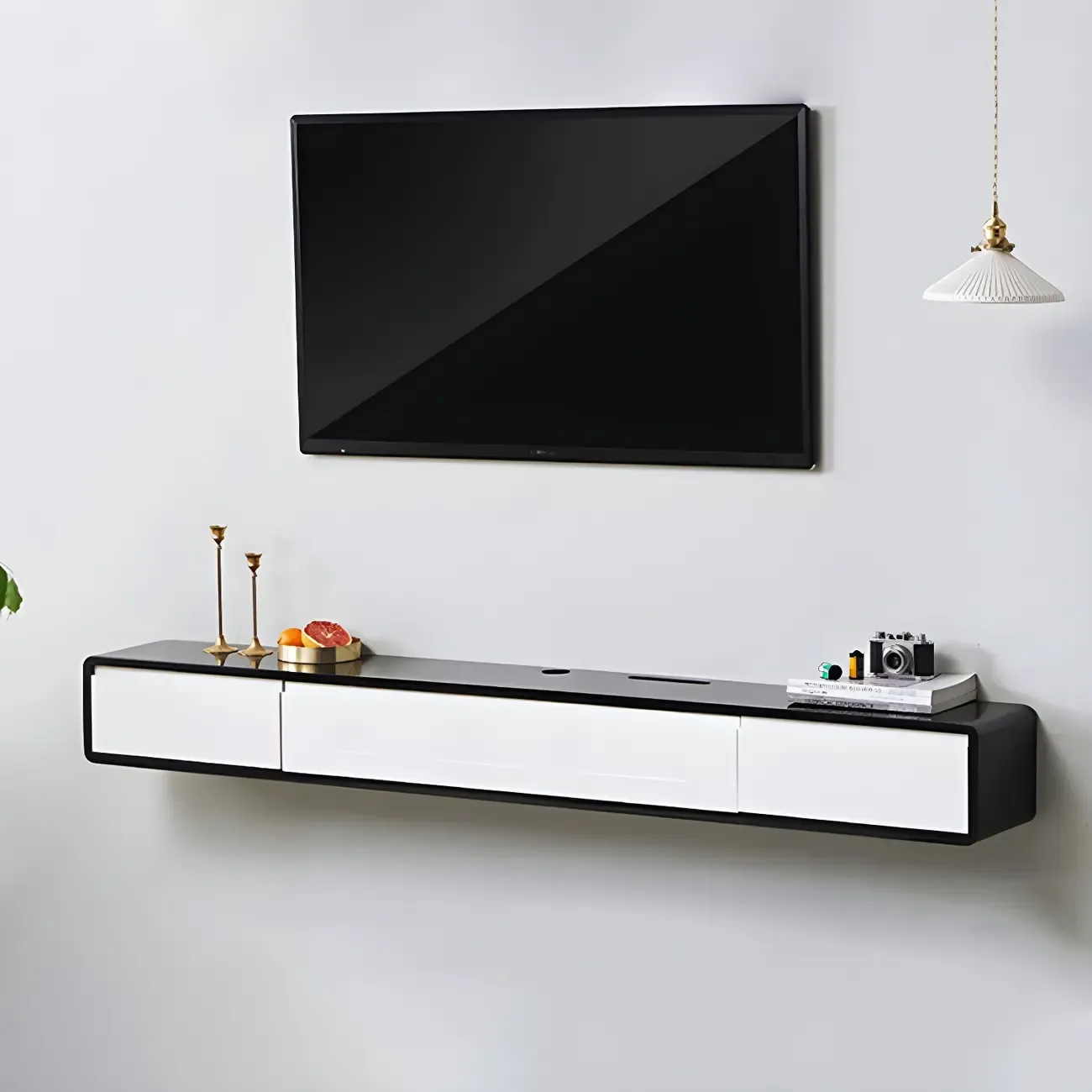 Rectangular Wall-Mounted Wood Drawers TV Stand White