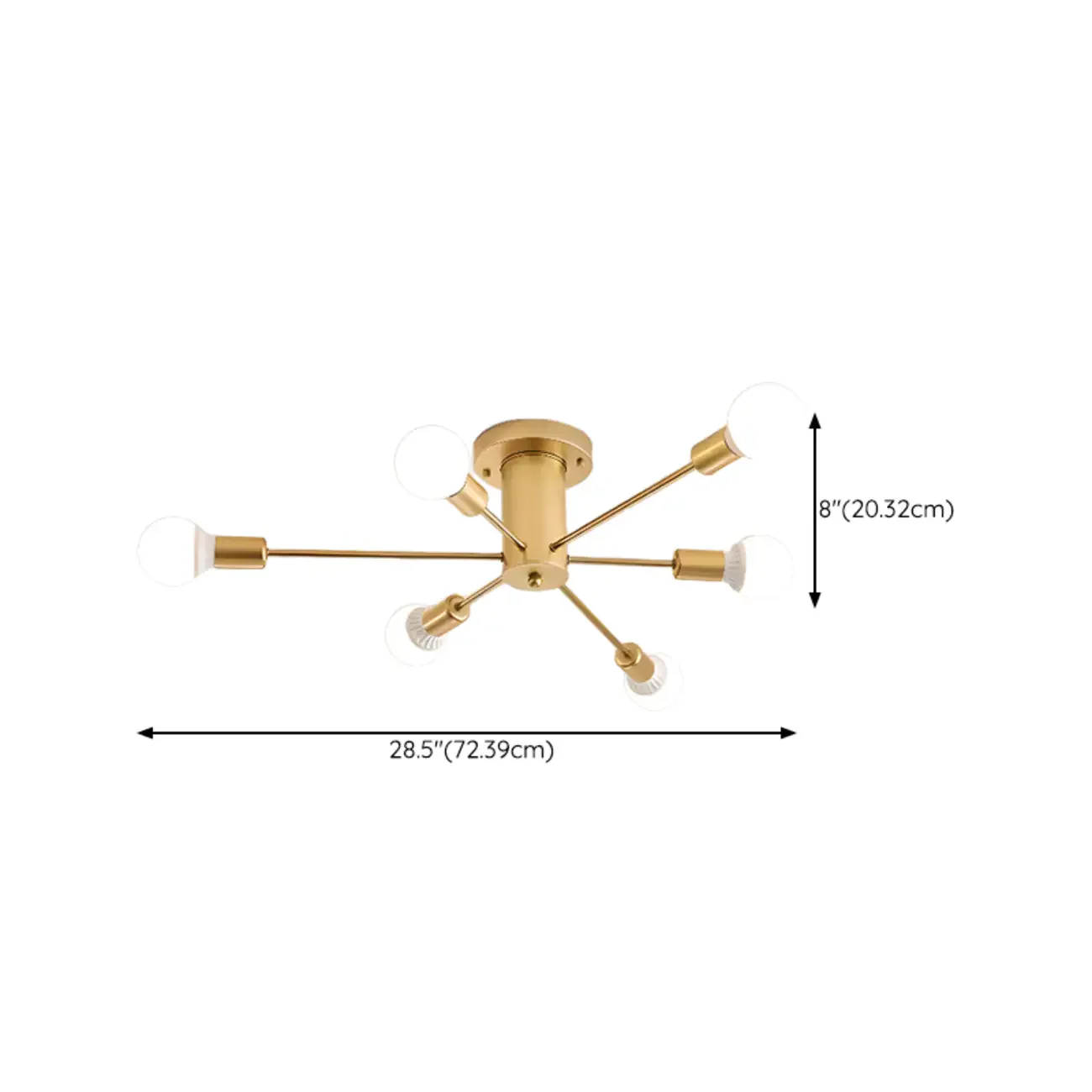 Modern Gold Sputnik Semi Flush Mount Ceiling Light