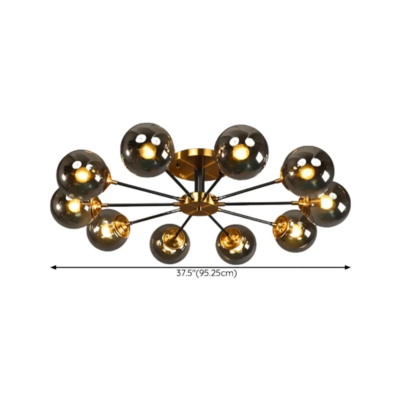 Large Smoke Grey Globe Glass Sputnik Semi Flush Ceiling Light