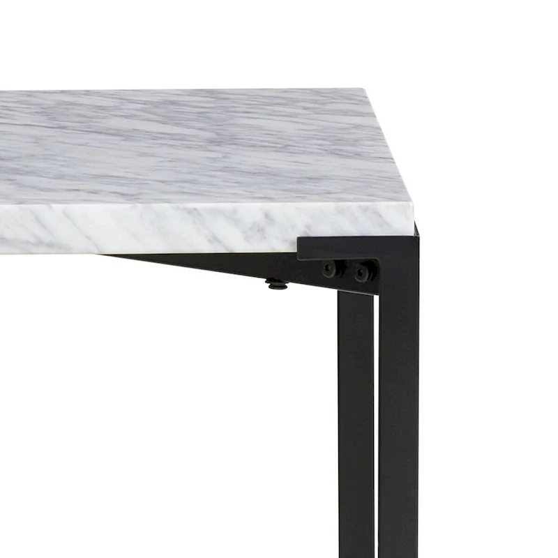 20 Inch Modern Side End Table, Carrara Marble Top, Steel Frame, Smooth Gray