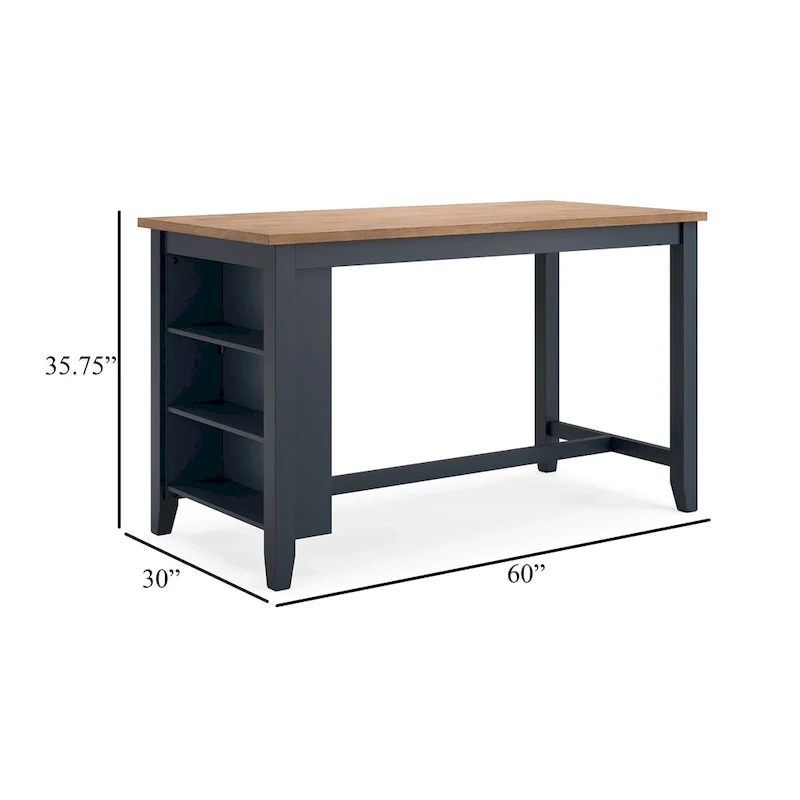 Gasy Counter Height Dining Table, 60 Inch, Dark Blue Brown Mango Wood