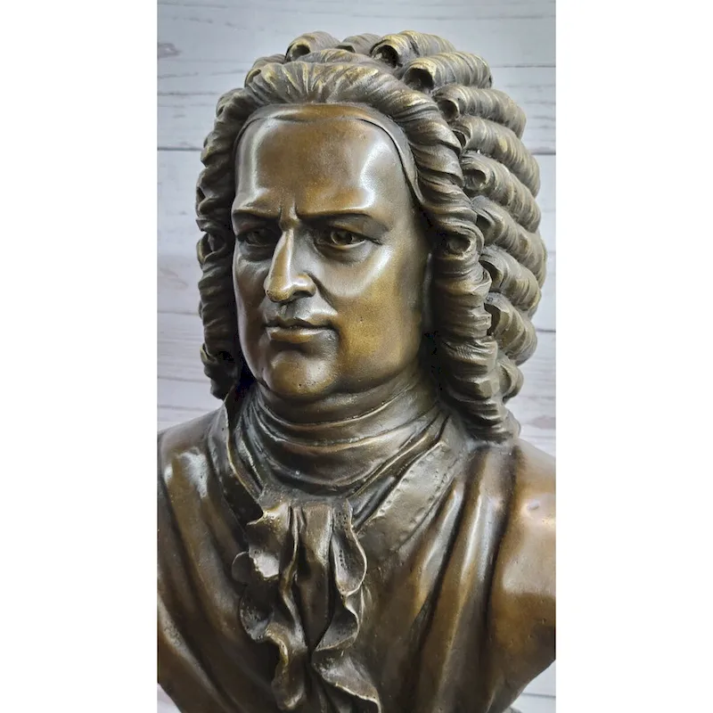 Johann Sebastian Bach Clical Composer Bronze Bust Sculpture Statue On Marble Base