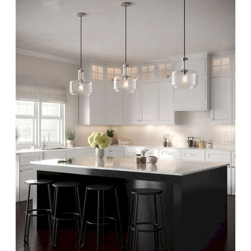 Latrobe Collection One-Light Brushed Nickel Clear Glass Coastal Pendant Light - 12.25 in x 12.25 in x 14 in