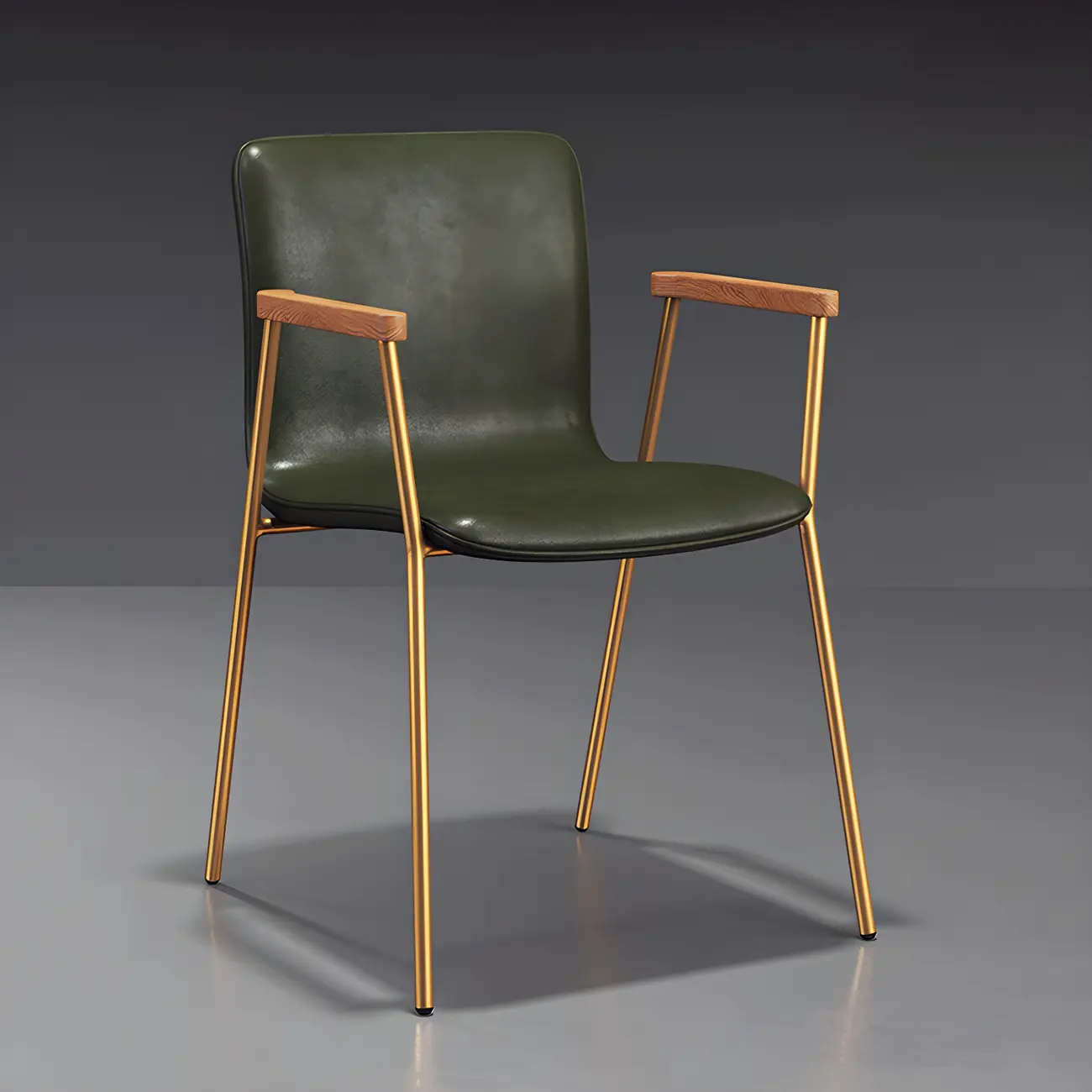 Leather Metal Legs Armrest Backrest Dining Chair