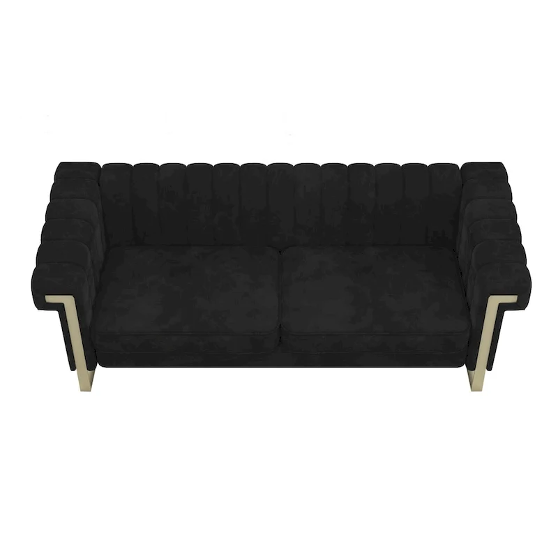 Takefuns Traditional Chesterfield Tufted Velvet Sofa, Couch with Removable Cushions and Gold Legs