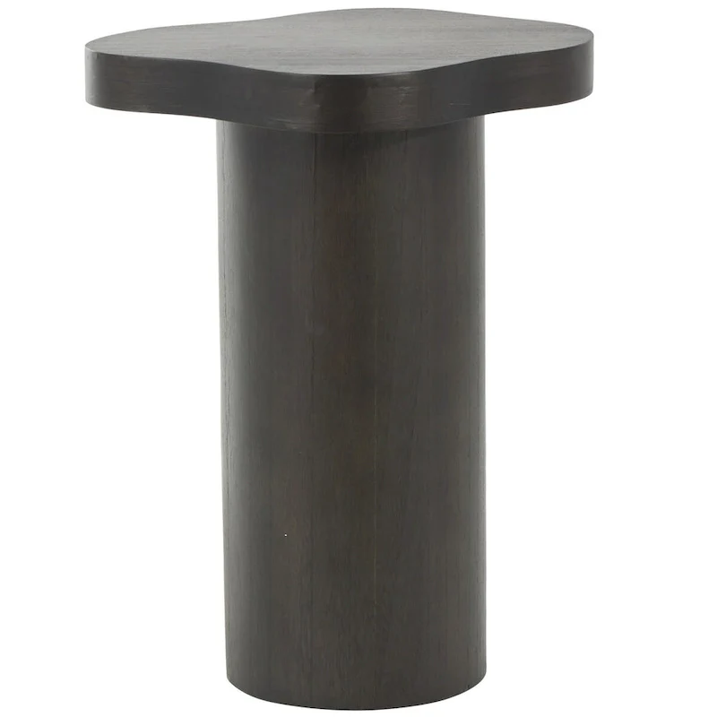 Wood Pedestal Side End Accent Table with Rounded Square Top - Black or Brown- Roche River Decor