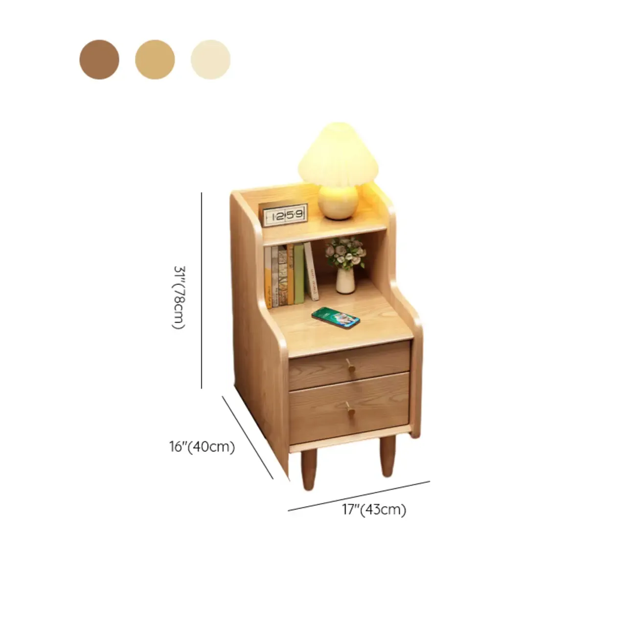 Tall Nut-Brown Wood Beside Nightstand with Drawers