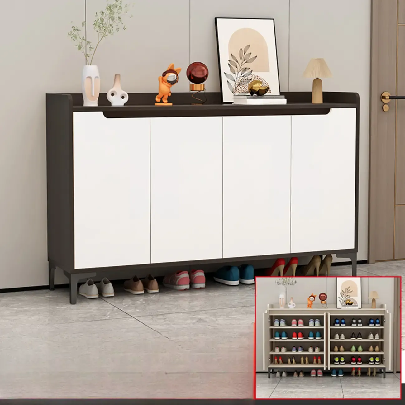 Sleek Milk Cocoa Wood Shoe Cabinet with Display Top