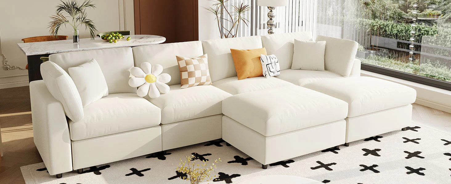 Modern Modular Chenille U-Shaped Sectional Sofa with Two Ottomans
