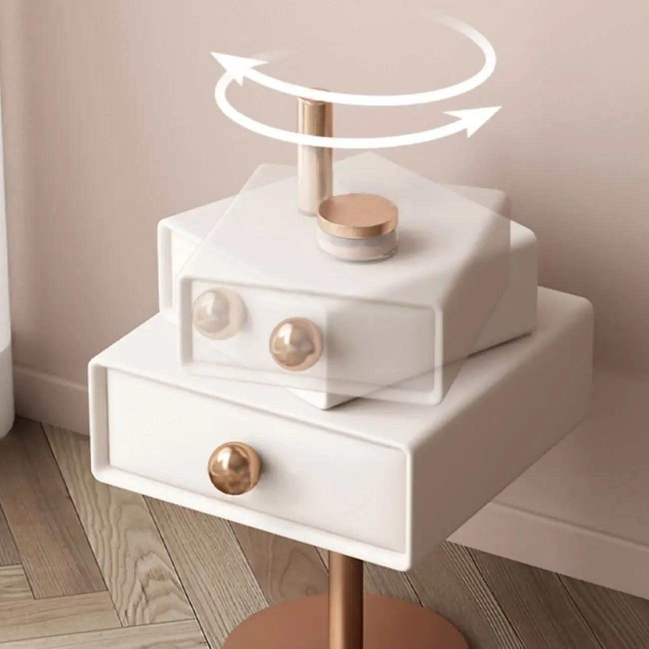 Modern Metal Faux Leather Swivel 2-Drawer Nightstand