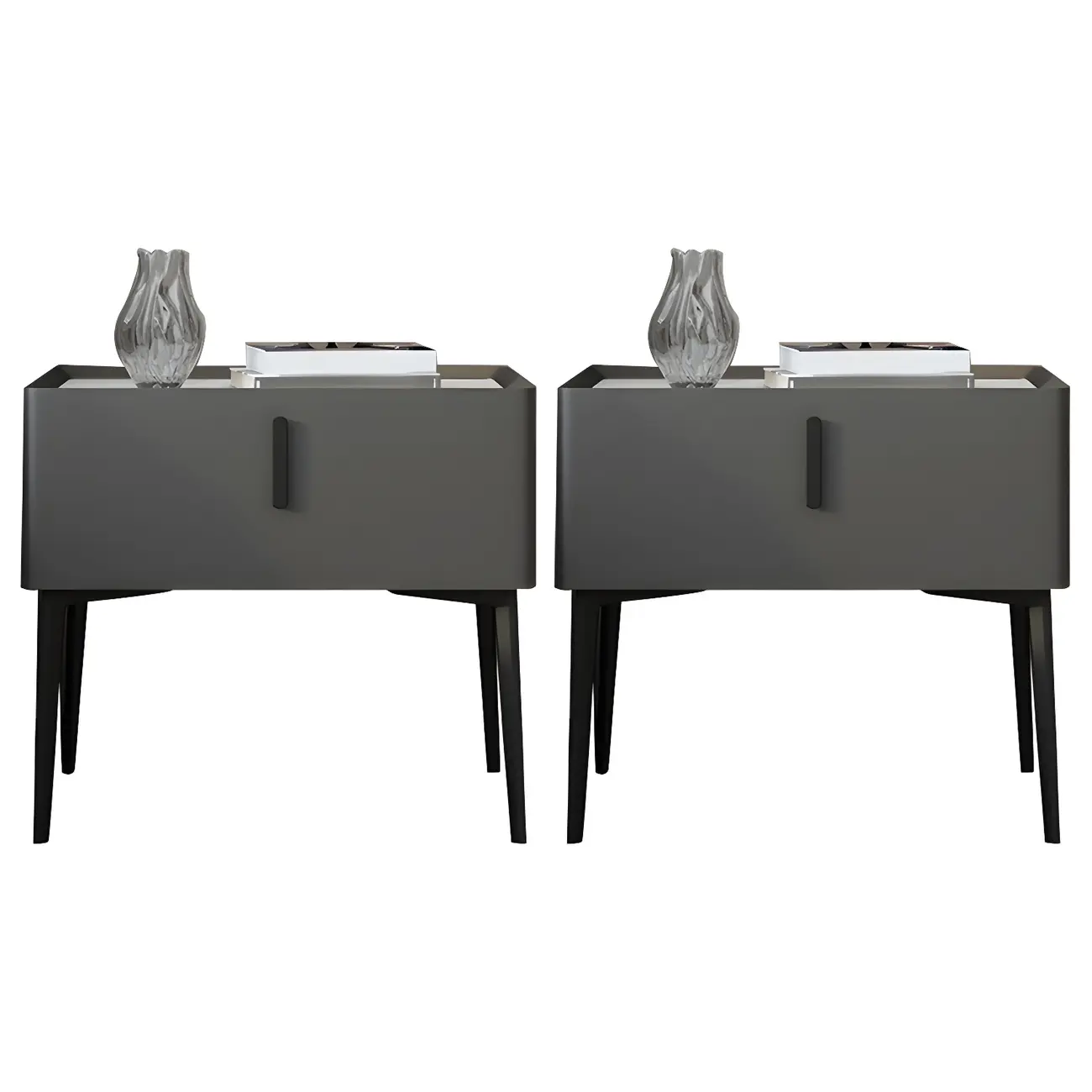 Trendy Narrow Cubic Wooden Nightstand with Legs