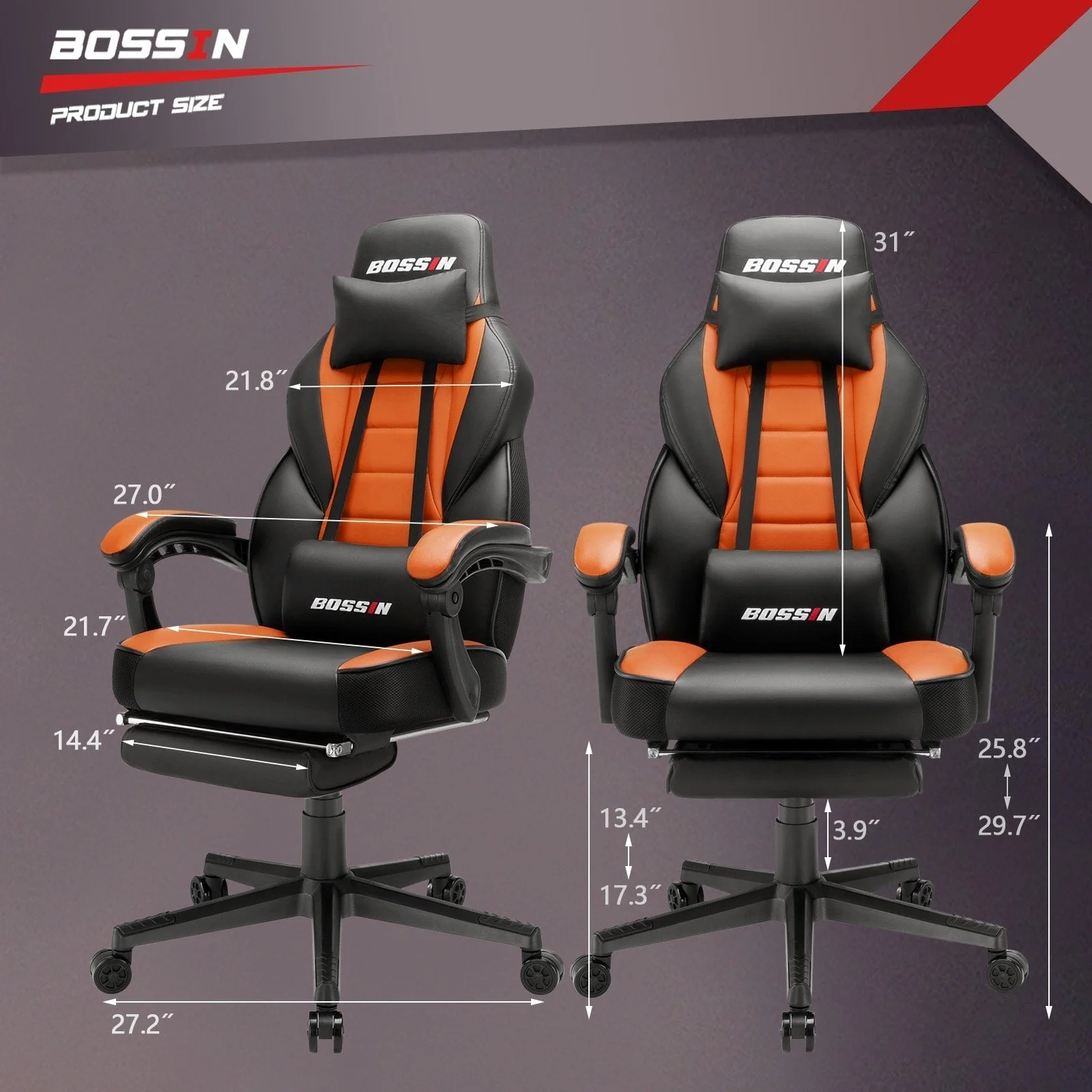 BOSSIN Racing Style Gaming Chair,300 lbs Big and Tall gamer chair High Back Computer Chair