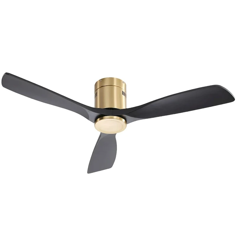 52  Flush Mount Ceiling Fan without Light,Reversible DC Motor,Wood Blades,Gold and Black - 52 Inch