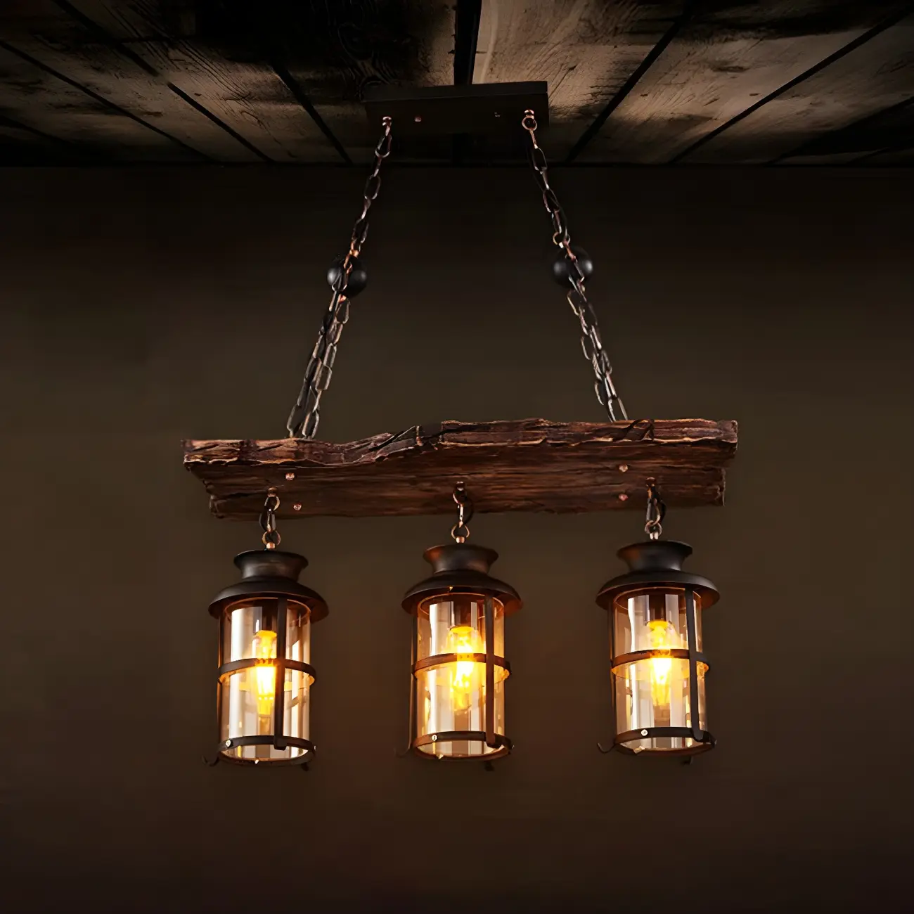 Rustic Industrial Large Wood Island Chandelier