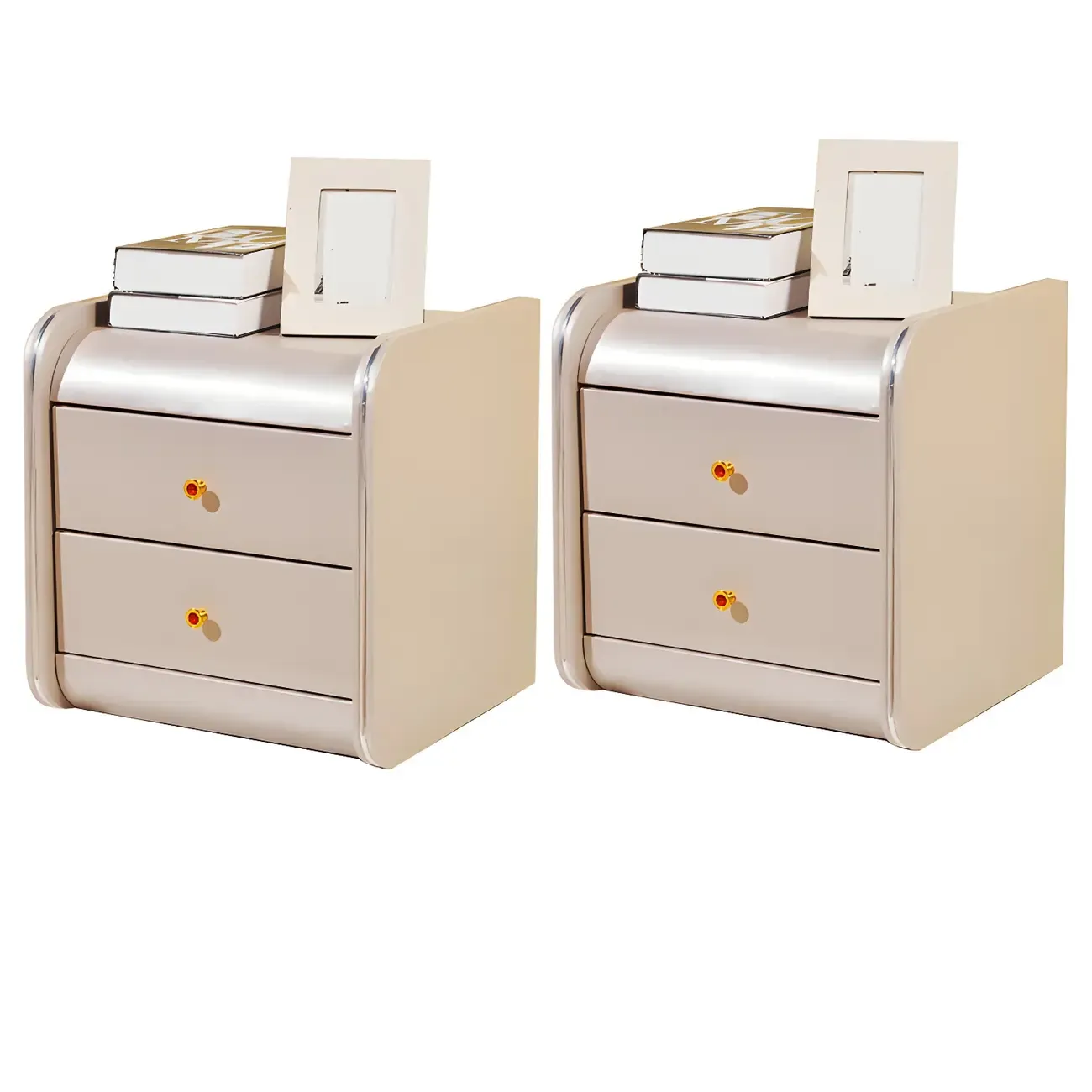 Stylish Narrow Faux Leather Bedside Table with 2 Drawers