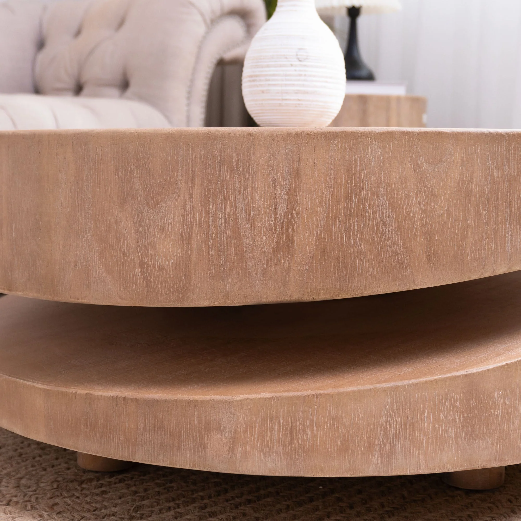 Walker Edison | Modern Natural Finish 31 in Round Wood Coffee Table