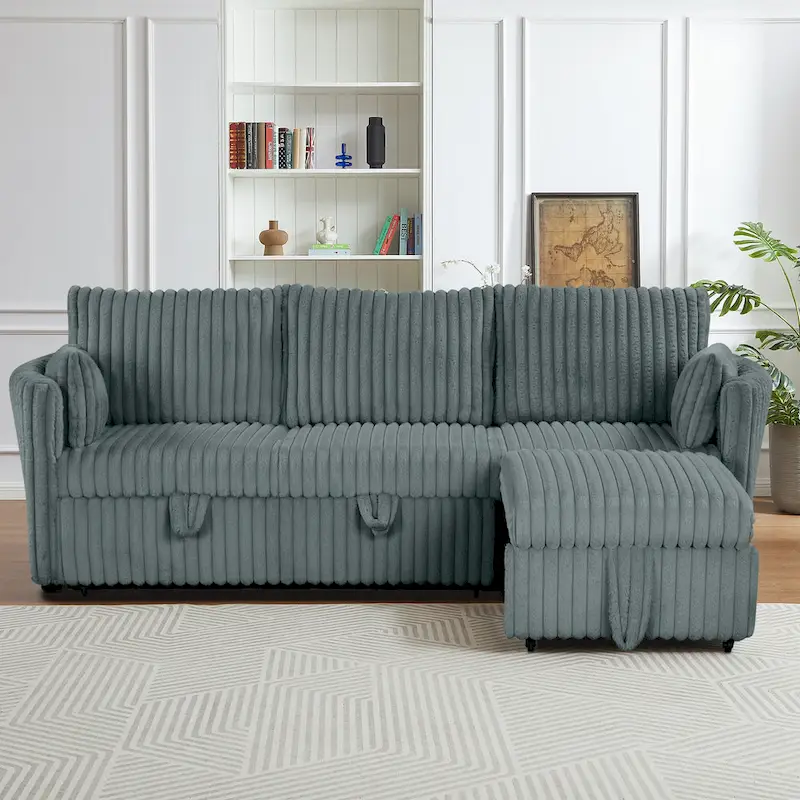 Modern Fabric Sleeper Sectional with USB and 2 pillows