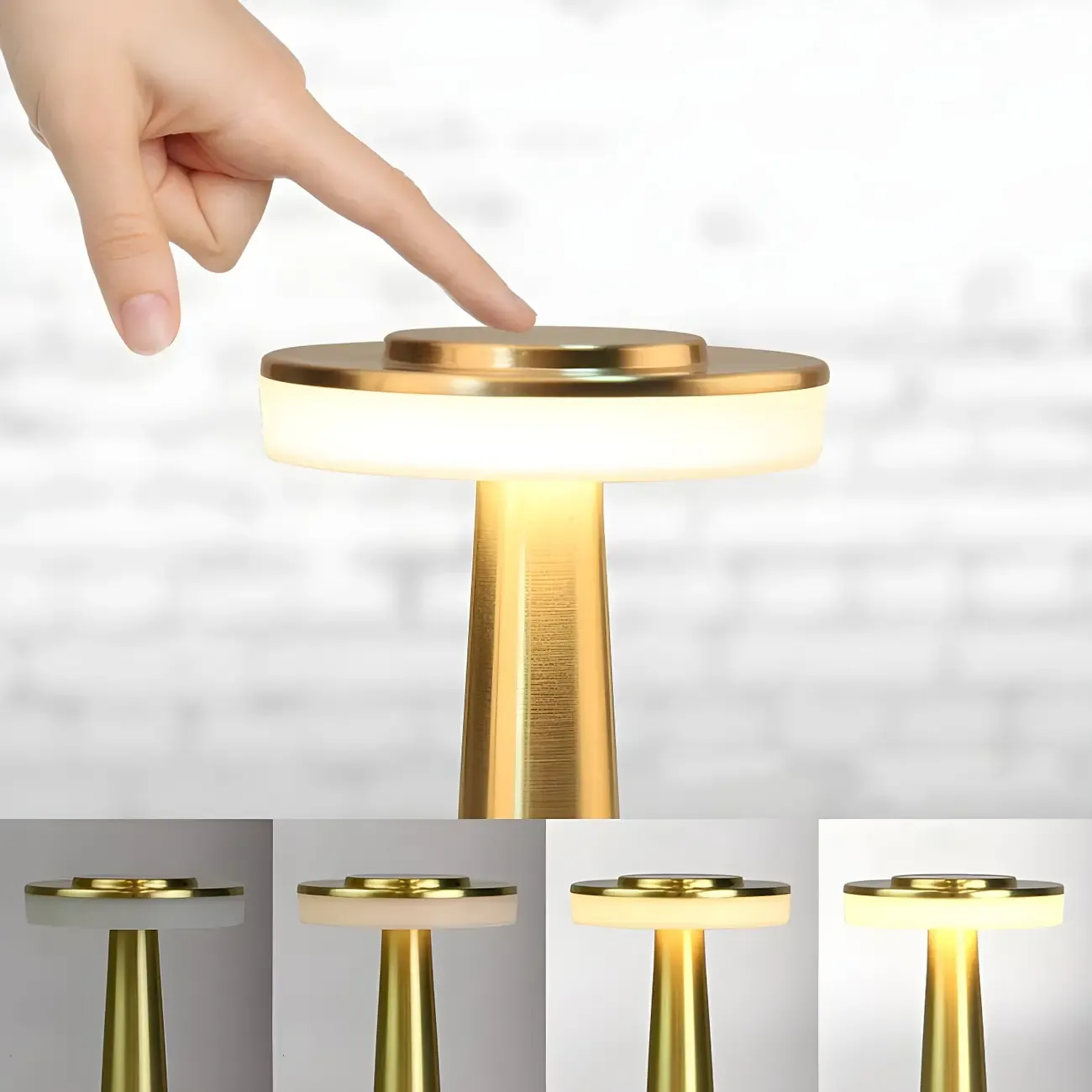 Modern Simple Touching Gold Metal LED Drum Shade Table Lamp
