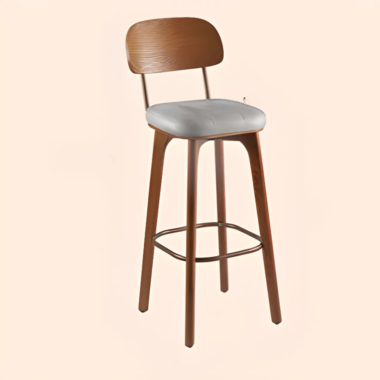 Mid-Century Modern Leather Square Bar Height Stools with Backs