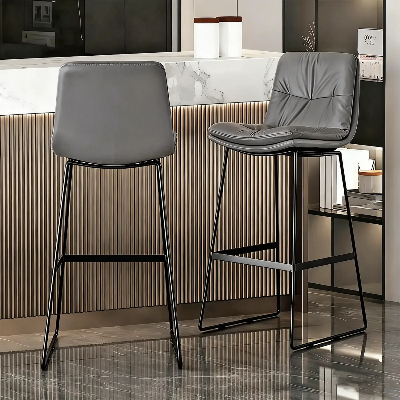 Saddle Metal Frame Leather Counter Bar Stools with Back