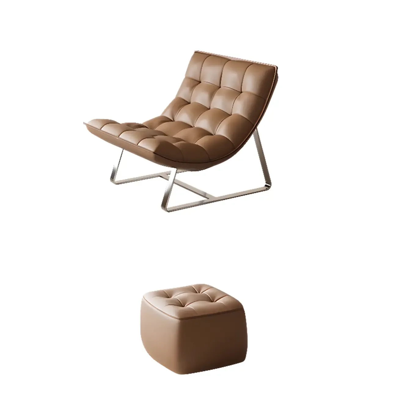 Modern Tufted Leather Accent ArmChair with Ottoman