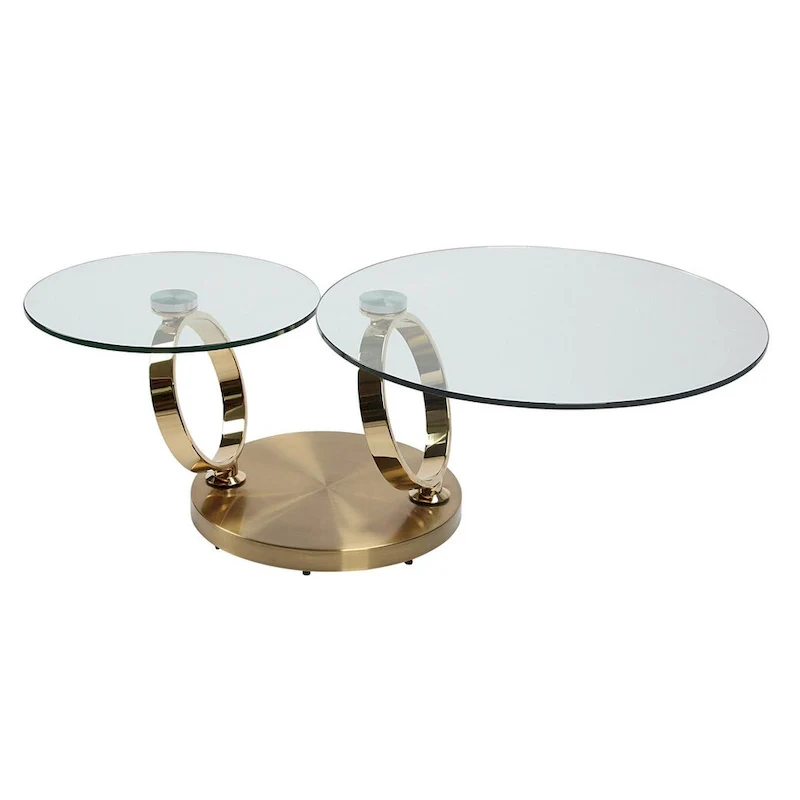 HomeRoots 32 Clear And Gold Glass And Metal Round Abstract Coffee Table - 31.5' X '17' X '31.5