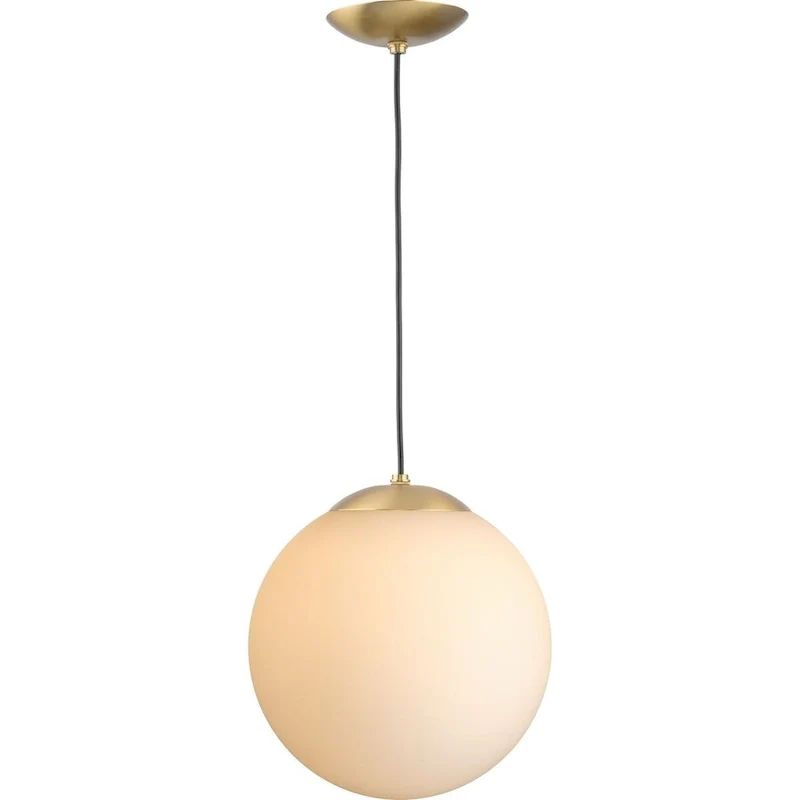 Atwell Collection Brushed Bronze and Opal Glass Globe Large Hanging Pendant Light - 12 in x 12 in x 12.5 in