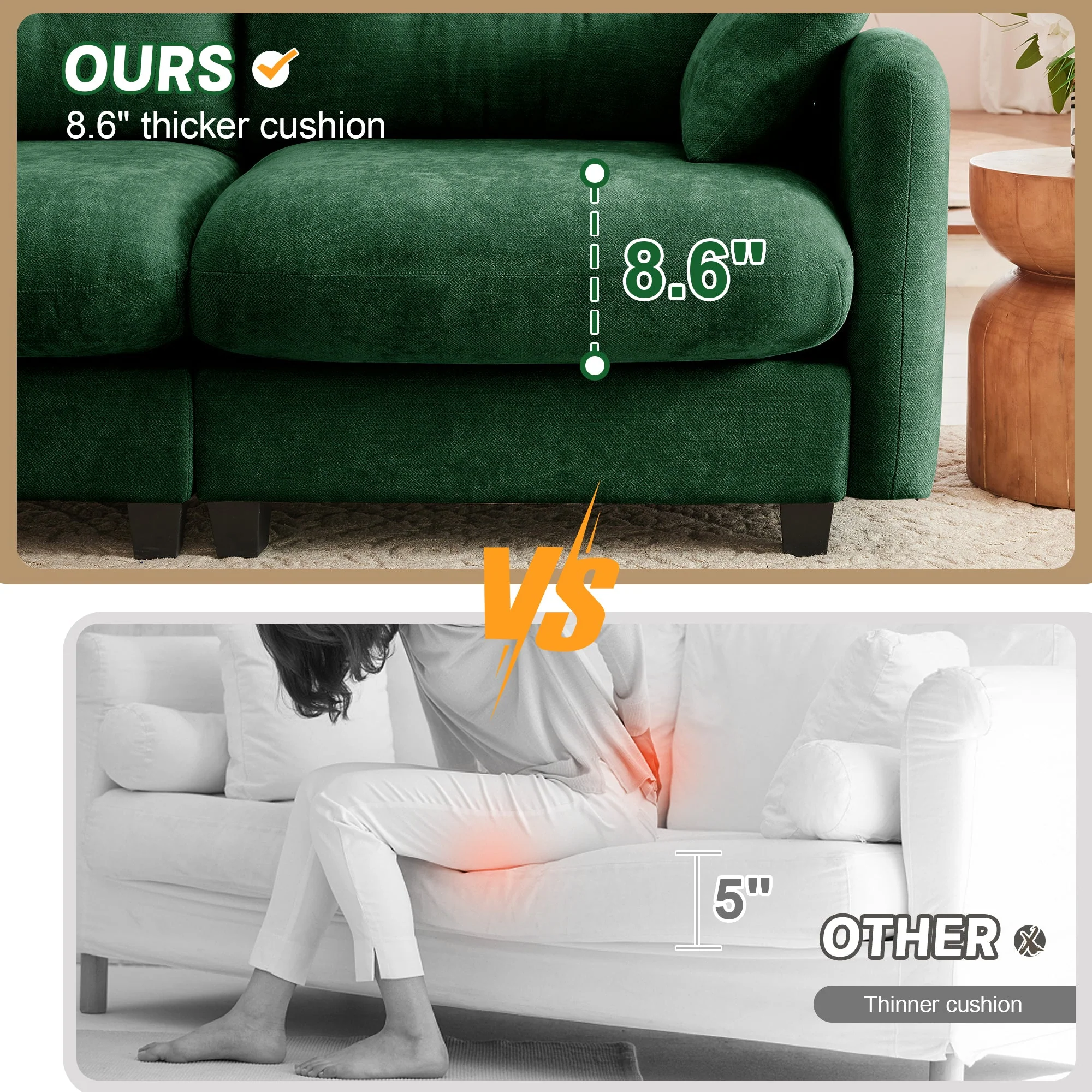 Cloud Tufted  Chenille Sectional Loveseat Sofa Couch With Ottoman