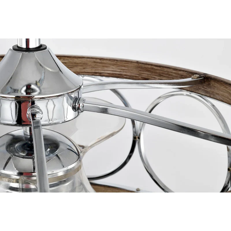 Ofelia 24-inch Chrome and Faux Wood 6 Lights 3 Blades Lighted Ceiling Fan with Remote