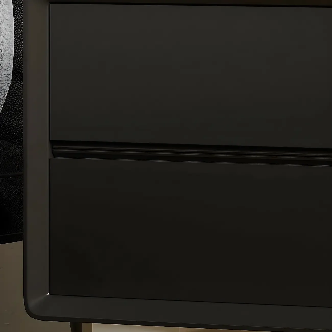 Classic Black Wood 2 Drawers Nightstand with Silver Metal Base