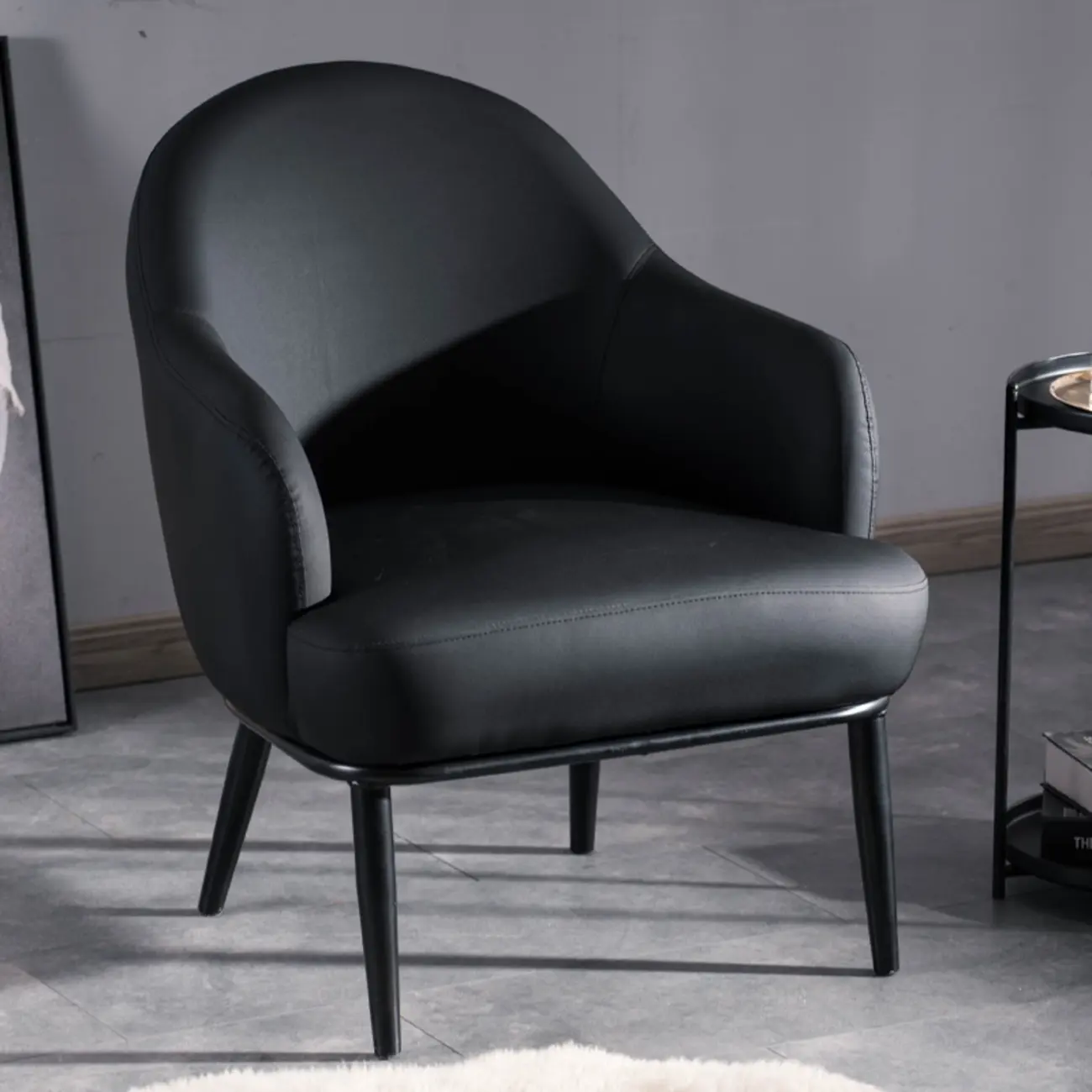 Modern Barrel Chair Faux Leather Living Room
