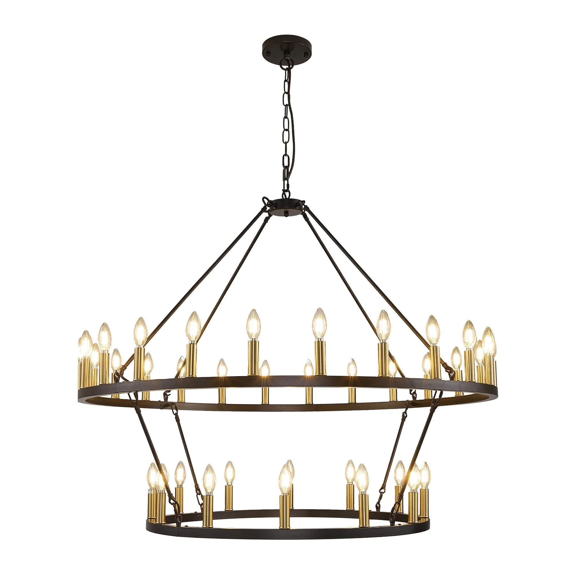 Modern Farmhouse Chandelier 2 Tier Round Wagon Wheel Chandelier Large High Ceiling Light.
