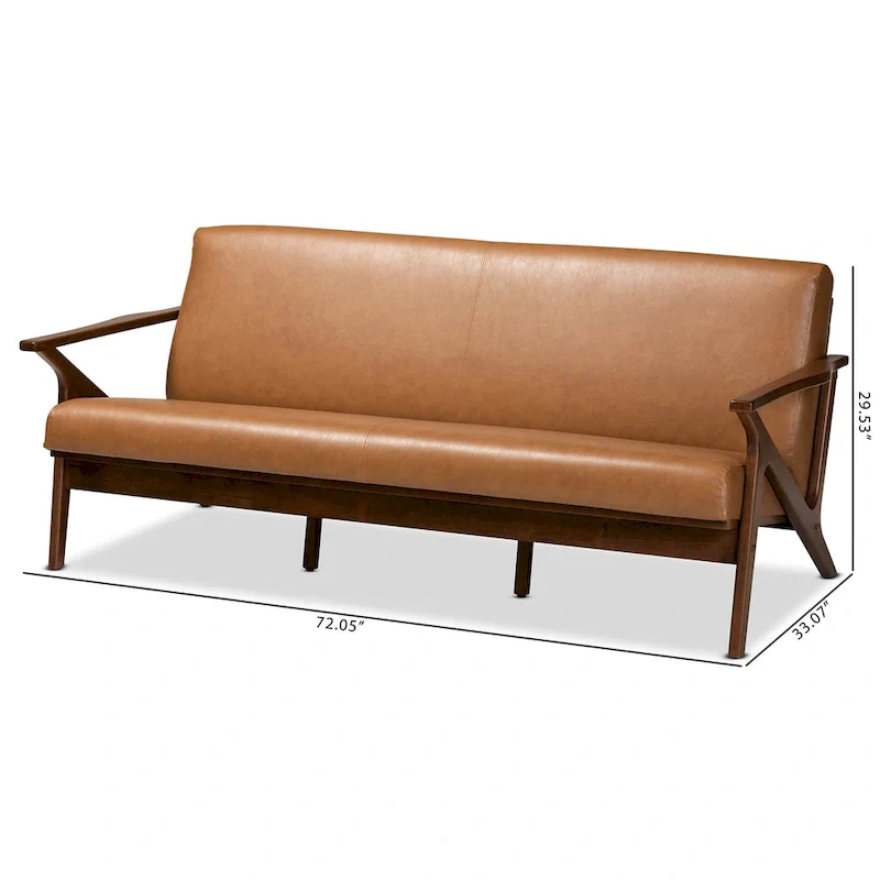 Bianca Mid-Century Modern Wood and Faux Leather Living Room Sofa