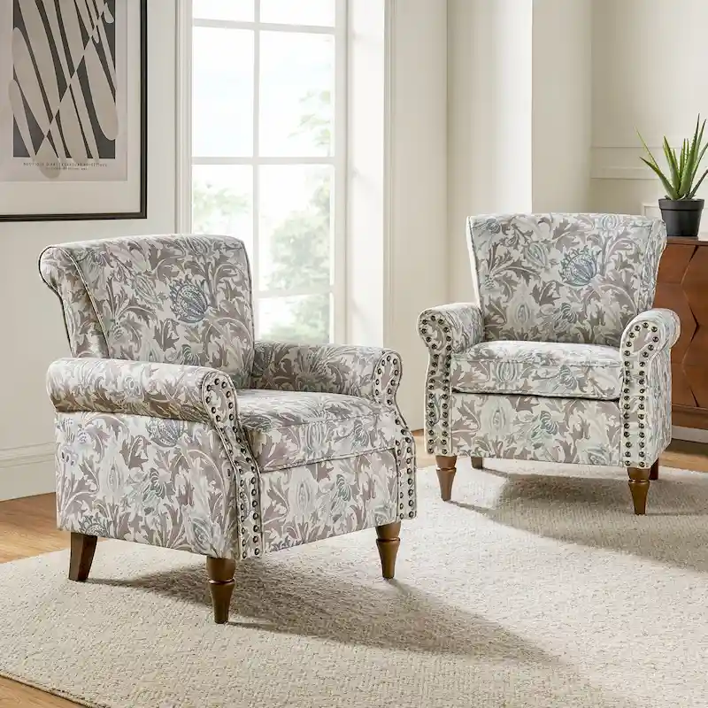 Nyctelius Traditional Polyester Accent Arm Chair with Pattern and Nailhead Trim Set of 2 by HULALA HOME