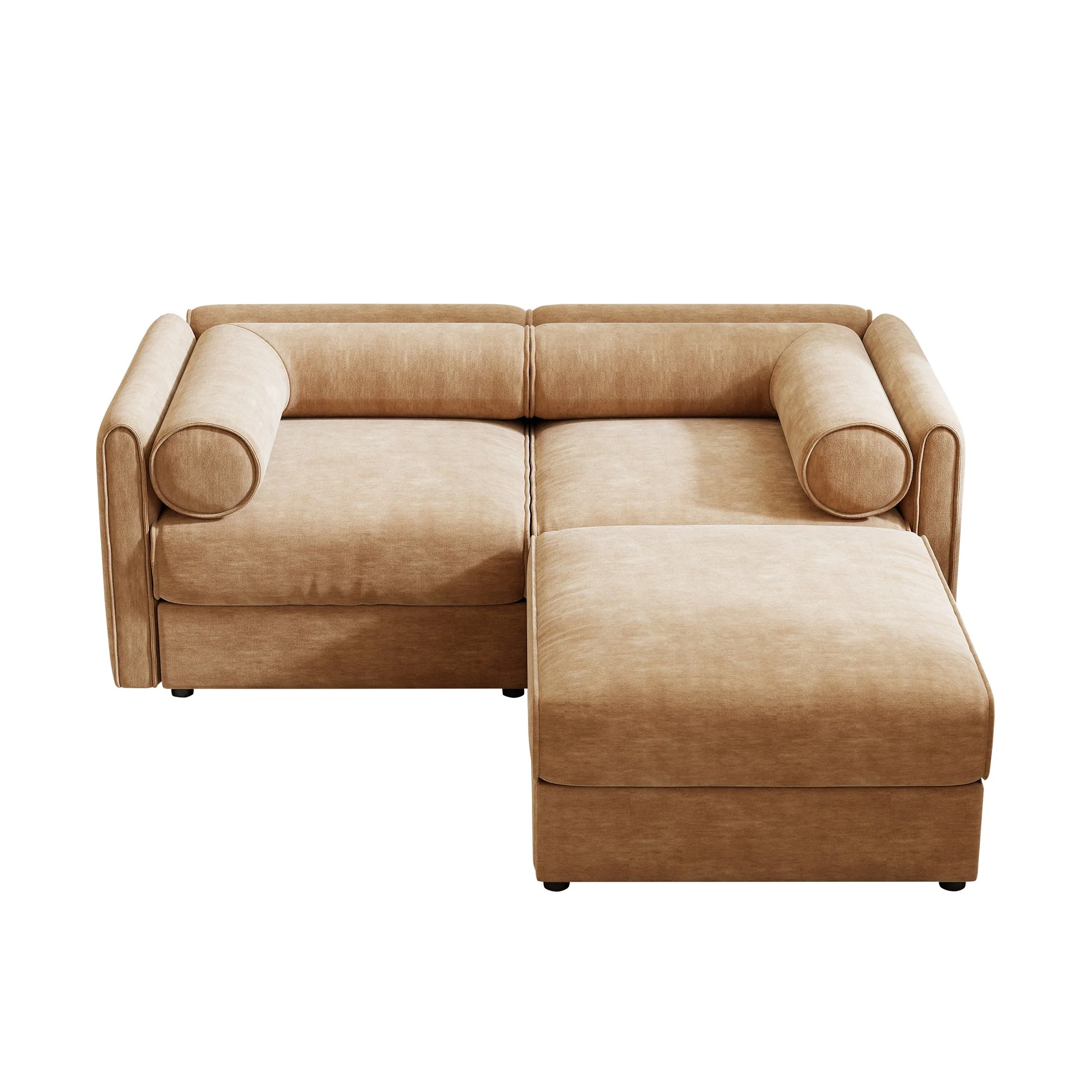 Walker Edison | Modern Stylish Camel Chenille Loveseat Sofa with Ottoman