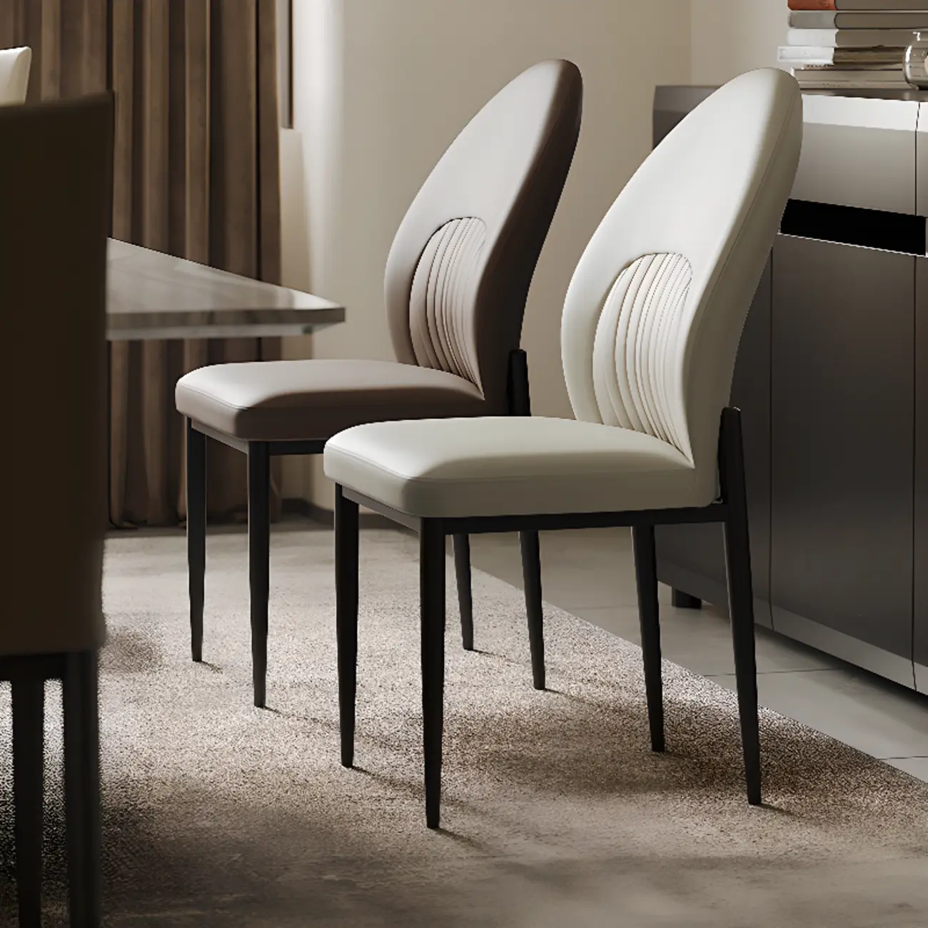 Modern Oval Back Faux Leather Armless Dining Chair