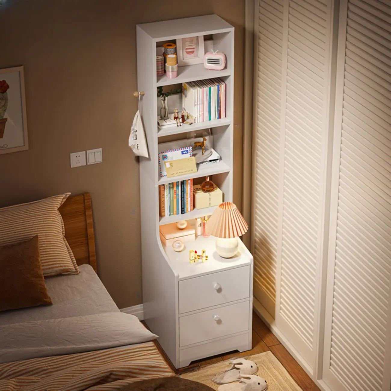 Simple White Natural Wood 2-Drawer Nightstand