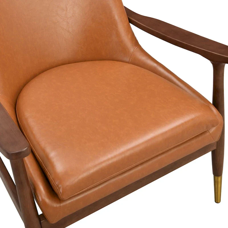 Modern PU Leather Accent Leisure Chair Solid Wood Frame Mid Century Style