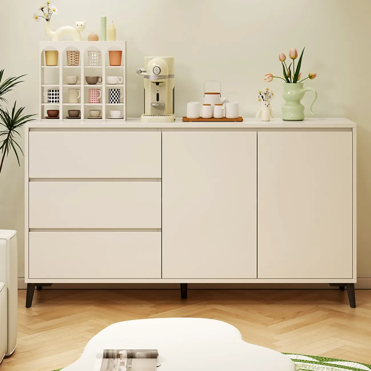 Modern Living Room Storage Cabinet with 2 Doors & 3 Drawers