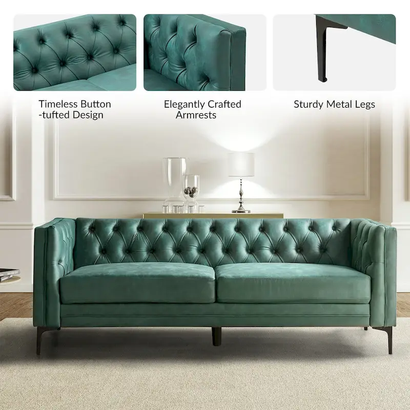Calymne 84 Classic Square Arms Sofa with Button-Tufted Back by HULALA HOME