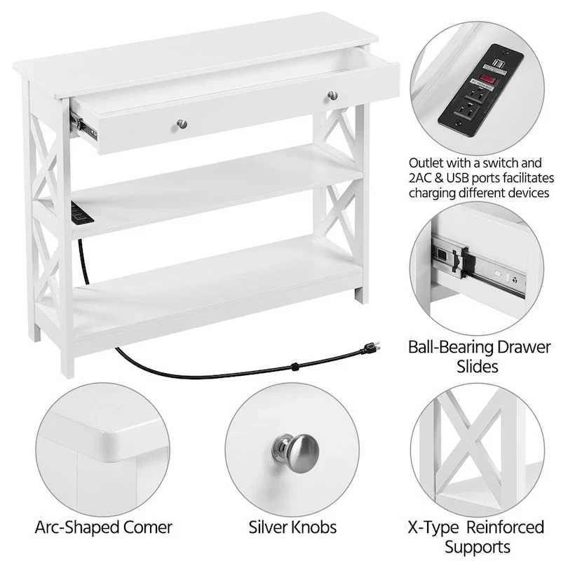Yaheetech Wooden Console Table with Power Outlet Entryway Table