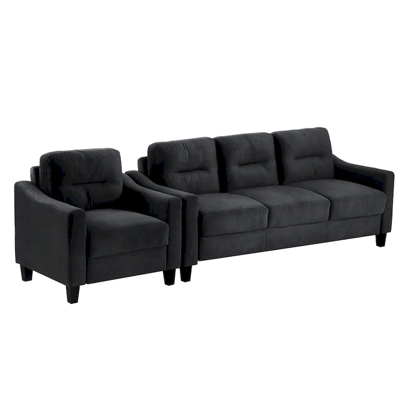 Black 76.7 Velvet 3-seater Sofa with Hardwood Frame and High-Density Foam